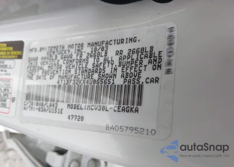 2004 Toyota Camry Xle V6 from USA, damaged, VIN 4T1BF32KX4U065651